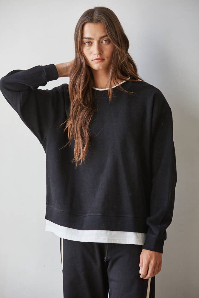 L8680 | Knit Cotton Polyester Crew Neck Sweatshirt Top