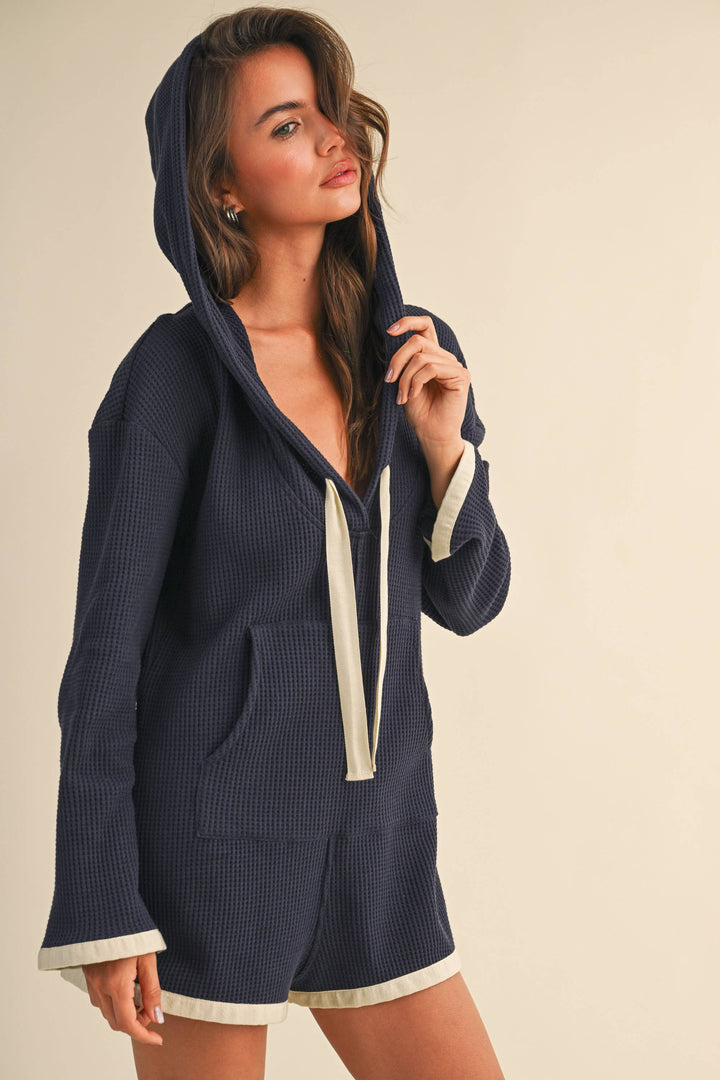 Hooded waffle knit romper