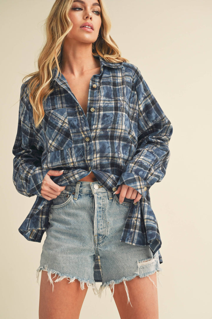 8323DN Laura Plaid Washed Flannel Shirt