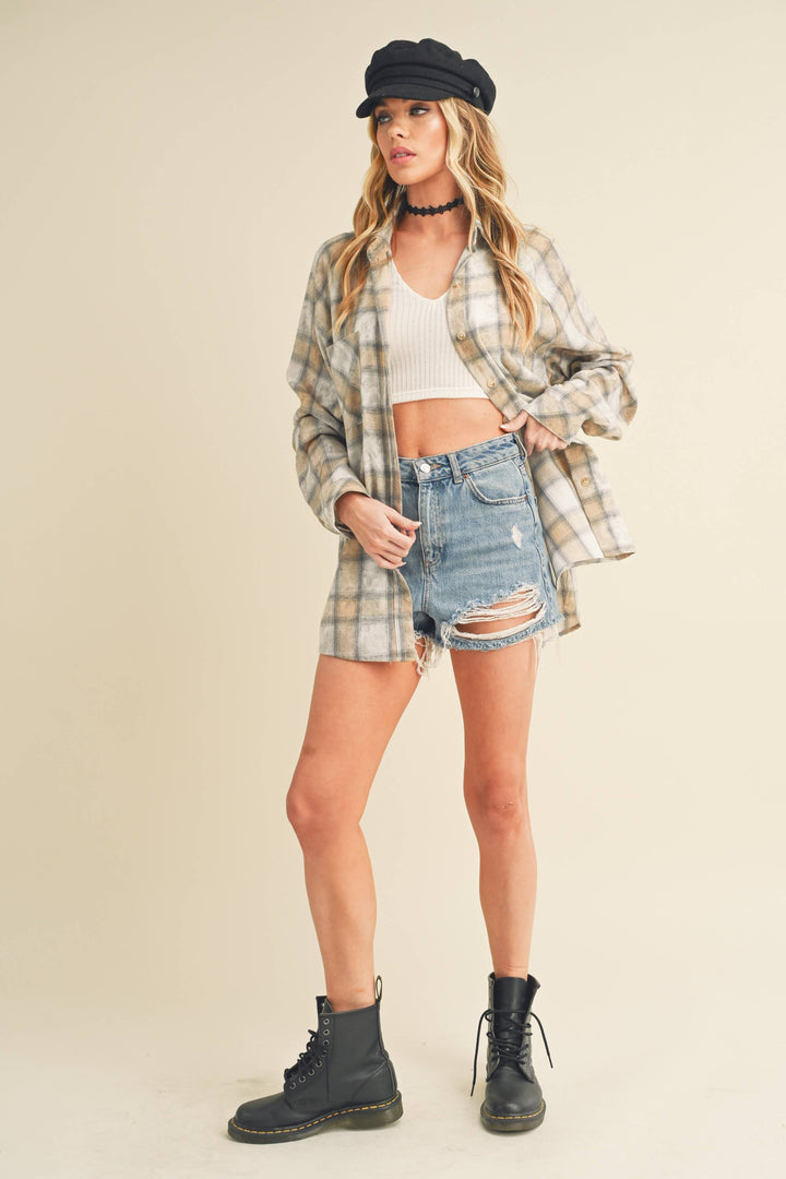 8323DN Laura Plaid Washed Flannel Shirt