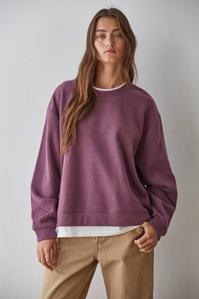 L8680 | Knit Cotton Polyester Crew Neck Sweatshirt Top
