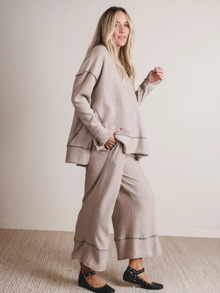 Mckayla Cozy Set – Taupe | Oversized Ribbed Lounge Set