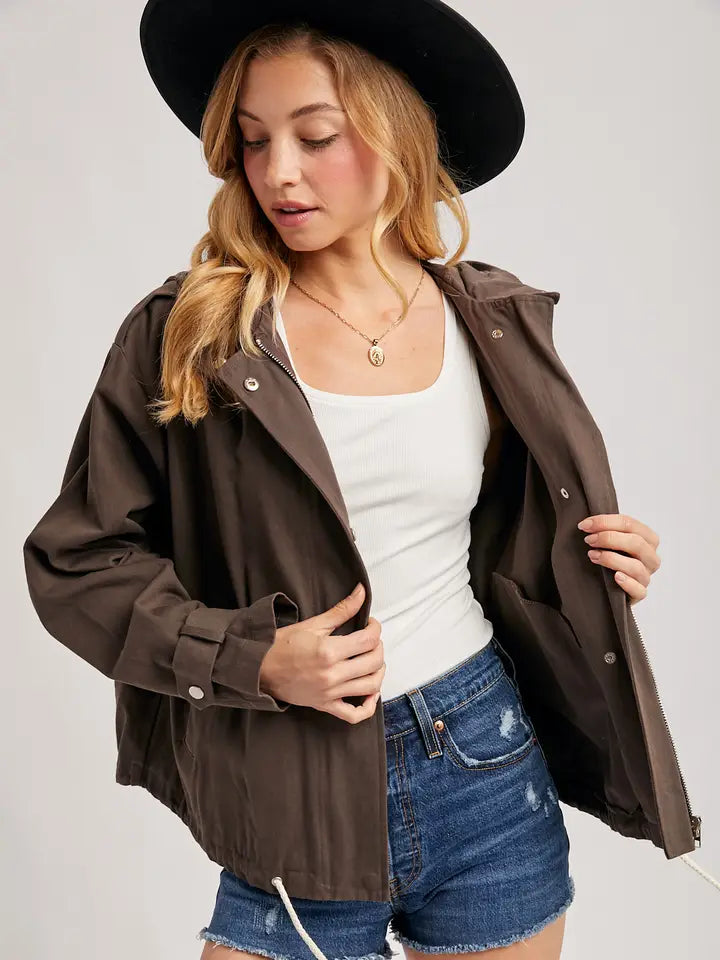 Drawstring Hooded Utility Jacket