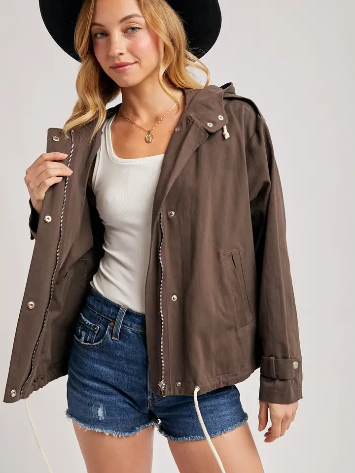Drawstring Hooded Utility Jacket
