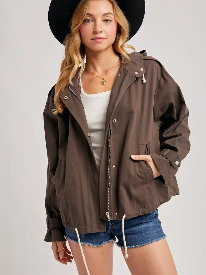 Red Drawstring Jacket Drawstring Hooded Utility Jacket | Casual Everyday Layer – ember + edit