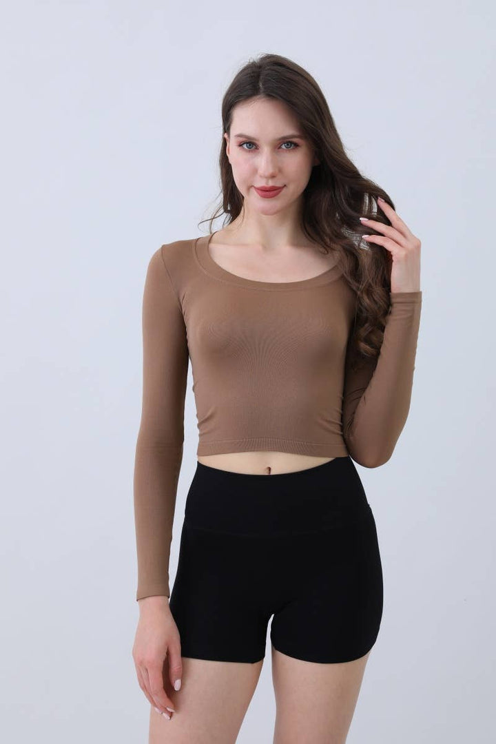 Second-Skin Long Sleeve Crop Top – Seamless & Breathable: Sage