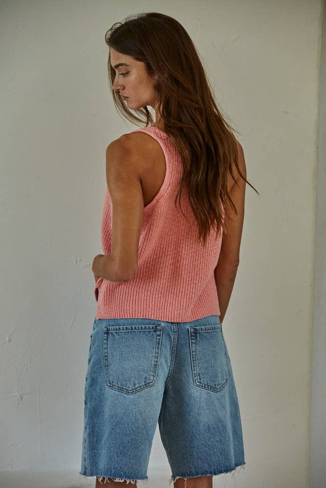 W1925 | Knit Sweater Cotton V-Neck Sleeveless Tank Top