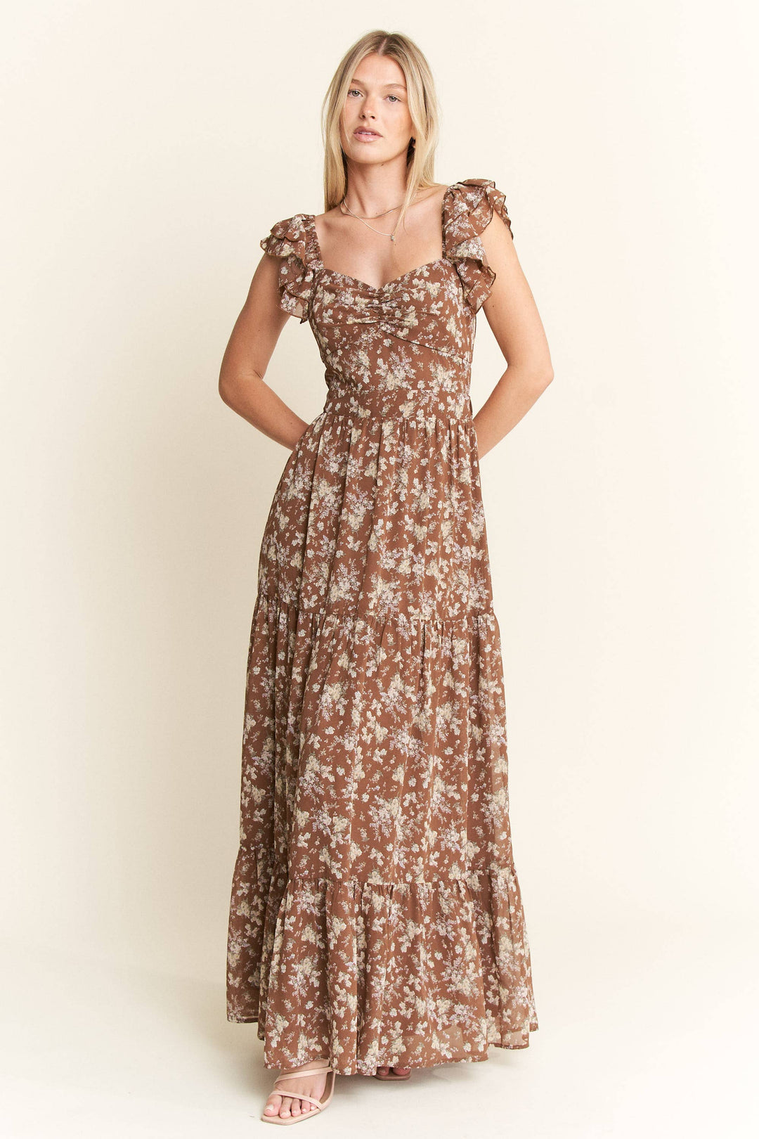 RUFFLE SLEEVE TIERED MAXI DRESS