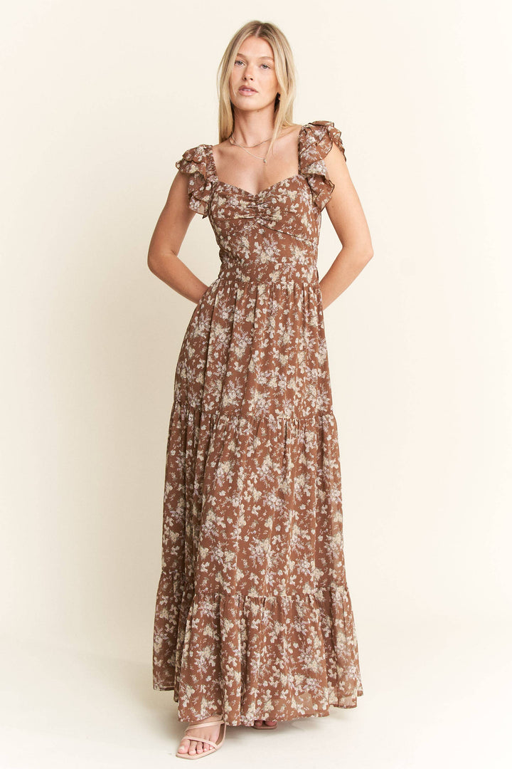 RUFFLE SLEEVE TIERED MAXI DRESS