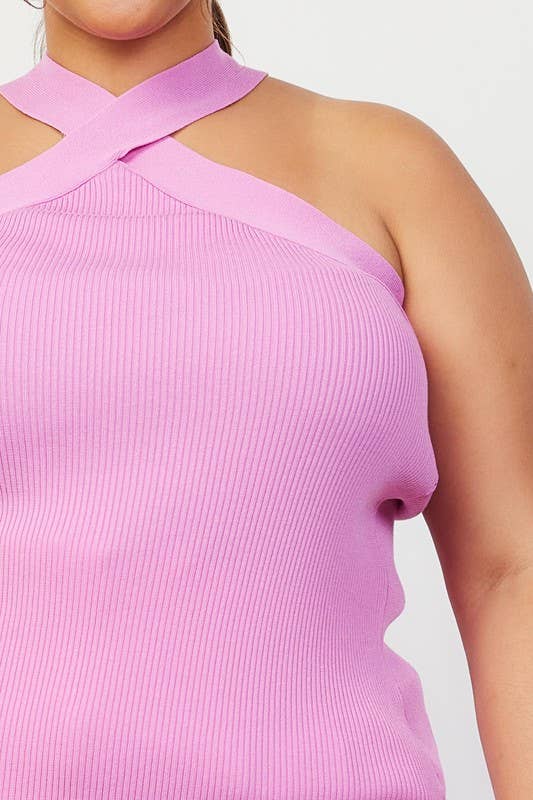 Plus Size Crossed Neck Sleeveless Sweater Top