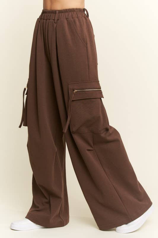 PLUS SIZE SOLID WIDE LEG CARGO PANTS