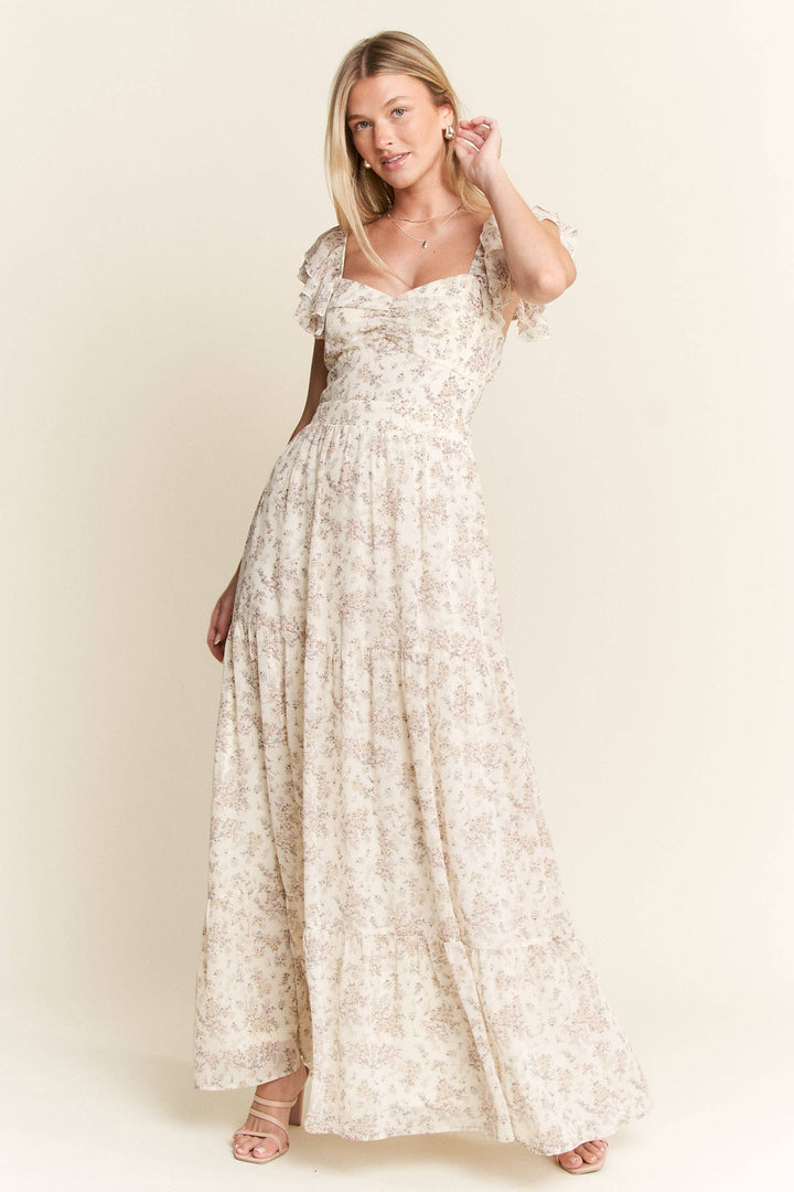 RUFFLE SLEEVE TIERED MAXI DRESS