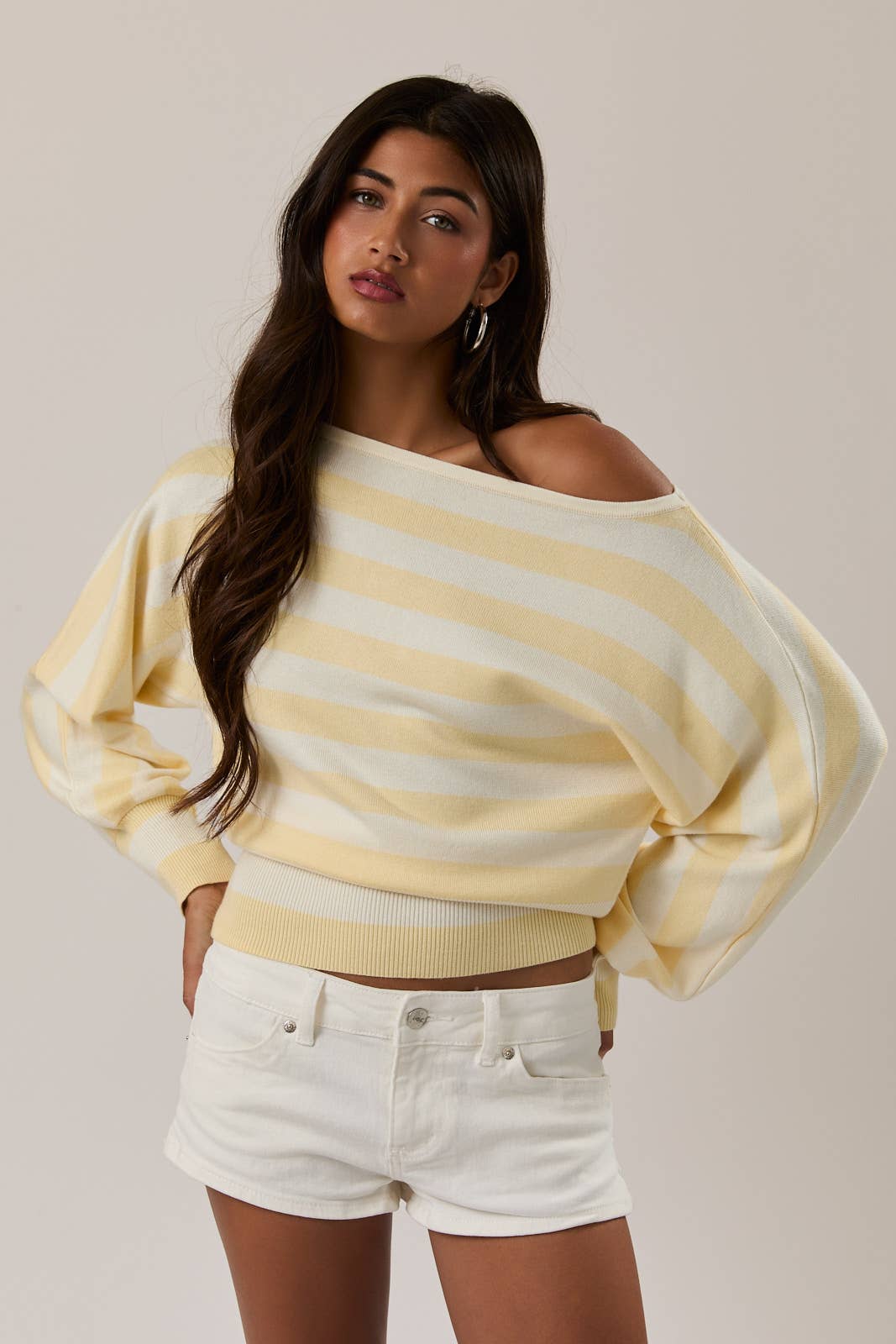 BOAT NECK DOLMAN SLEEVE SWEATER TOP