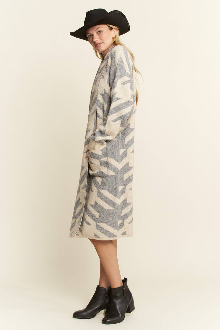 PLUS SIZE GIANT HOUNDSTOOTH PRINT CARDIGAN