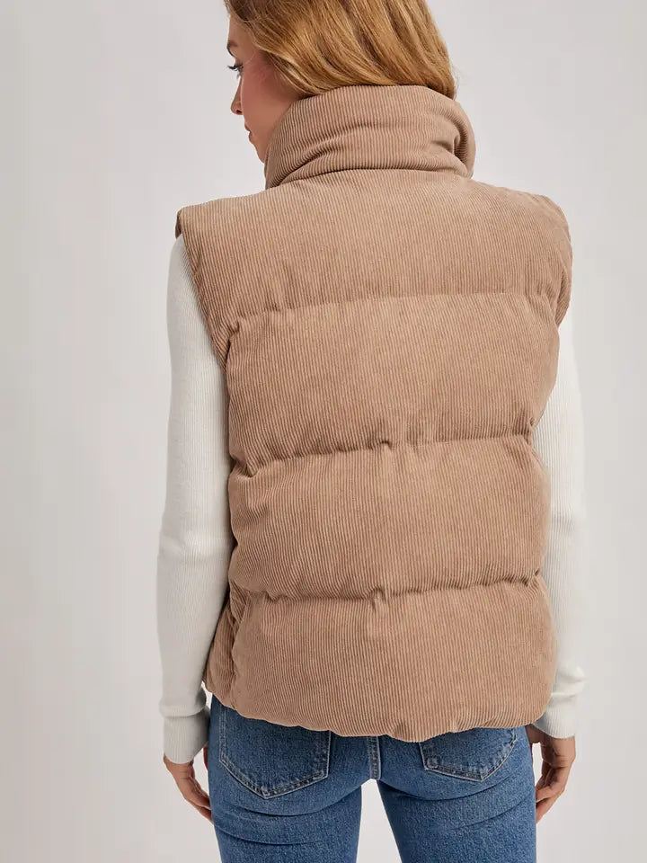 Corduroy Quilted Puffer Vest | Zip-Front Sleeveless Layering Vest