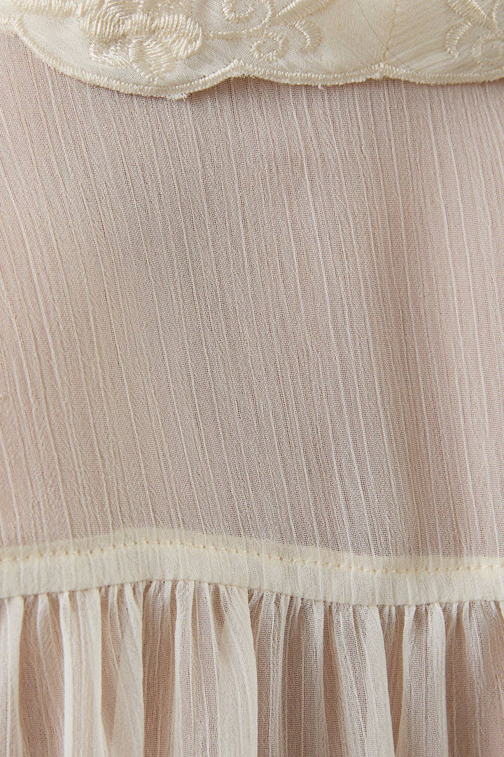 LONG SLEEVE EYELET YOKE CHIFFON BLOUSE