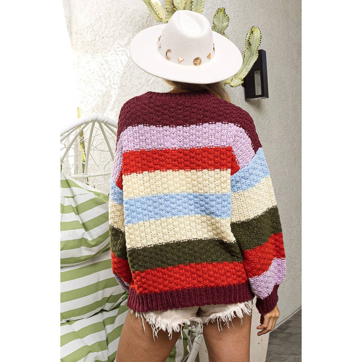 STRIPES COLOR BLOCK CHUNKY SWEATER PULLOVER
