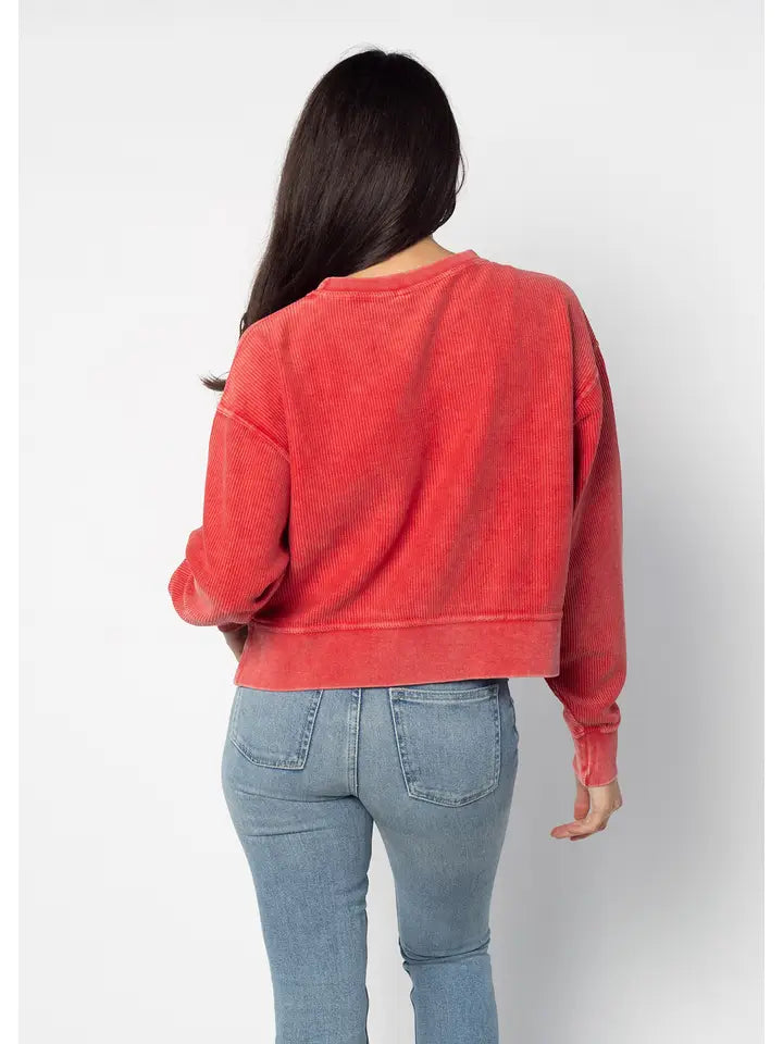Corded Boxy Pullover | Oversized Cotton Fleece Sweatshirt in Red, Green & Navy