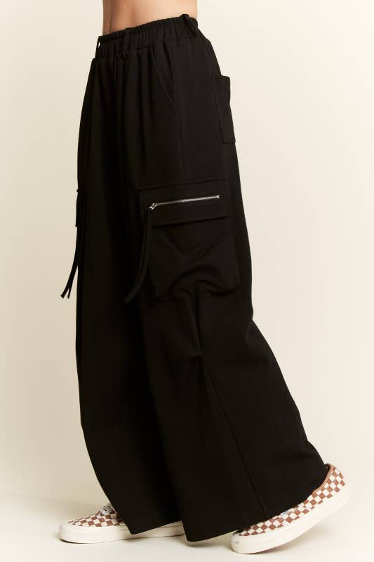 PLUS SIZE SOLID WIDE LEG CARGO PANTS