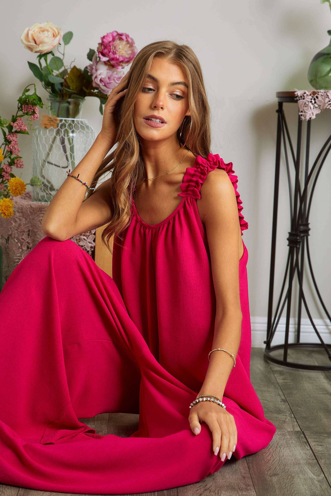 ELASTIC RUFFLE PLUS JUMPSUIT - AJP17037X