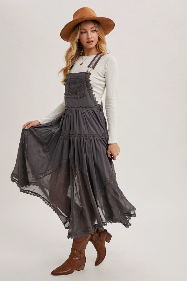 Lace Embroidered Tulle Bib Maxi Dress