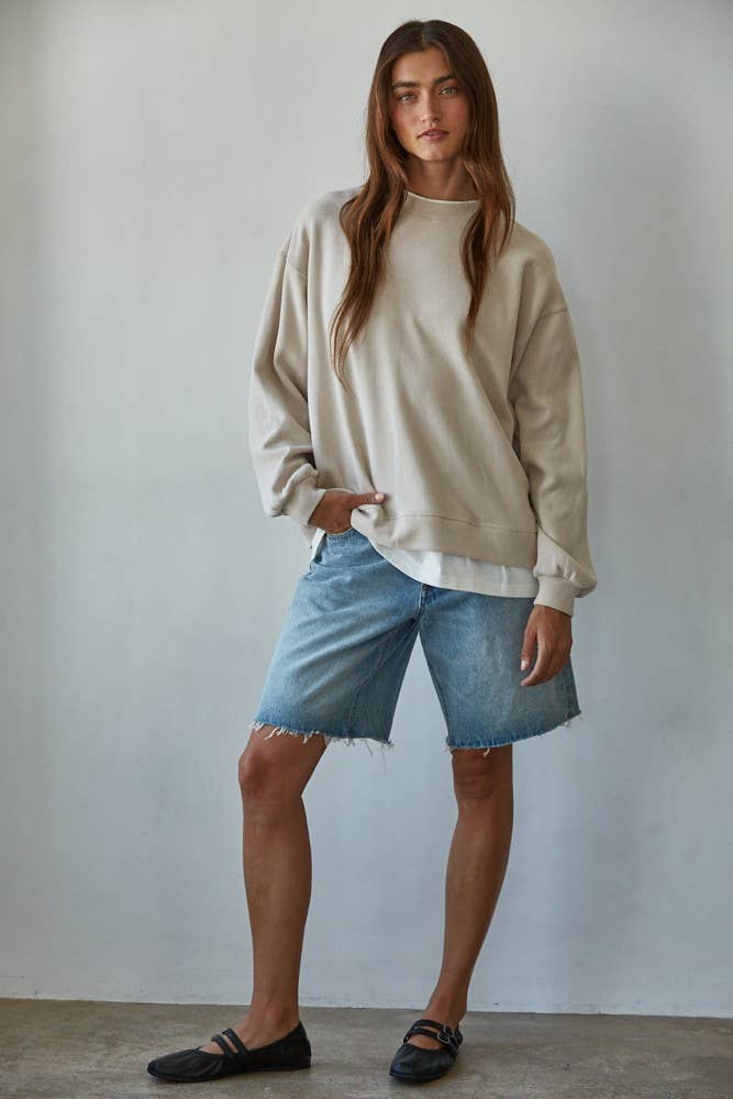 L8680 | Knit Cotton Polyester Crew Neck Sweatshirt Top