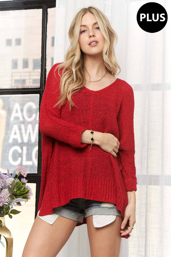 PLUS LOOSE FIT BASIC KNITTED SWEATER -CESW1922X