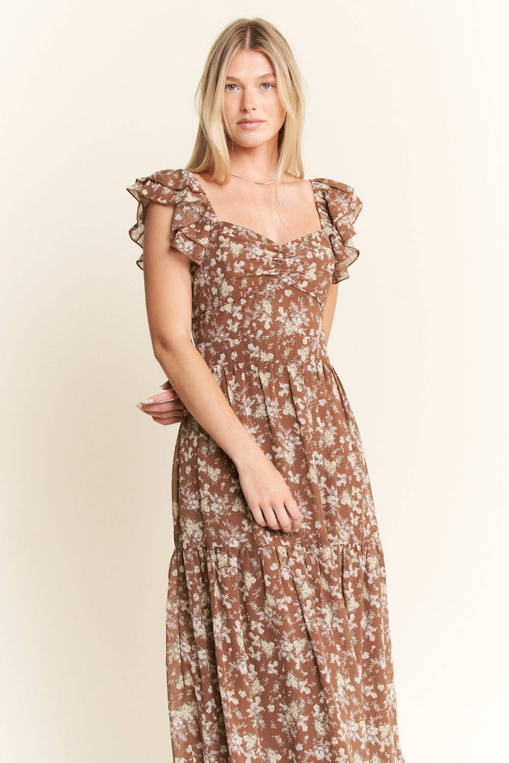 RUFFLE SLEEVE TIERED MAXI DRESS