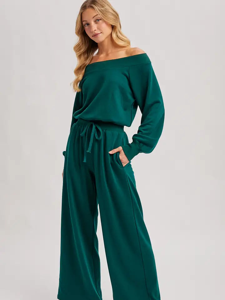 Hunter Off-Shoulder Knit Wide-Leg Jumpsuit