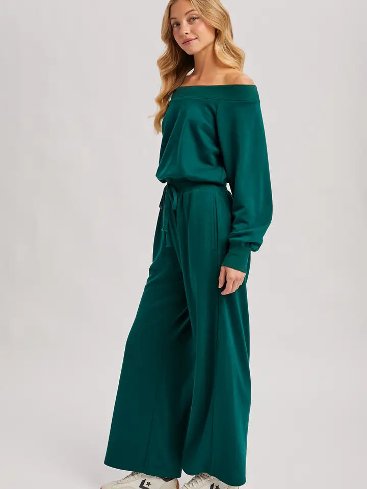 Hunter Off-Shoulder Knit Wide-Leg Jumpsuit
