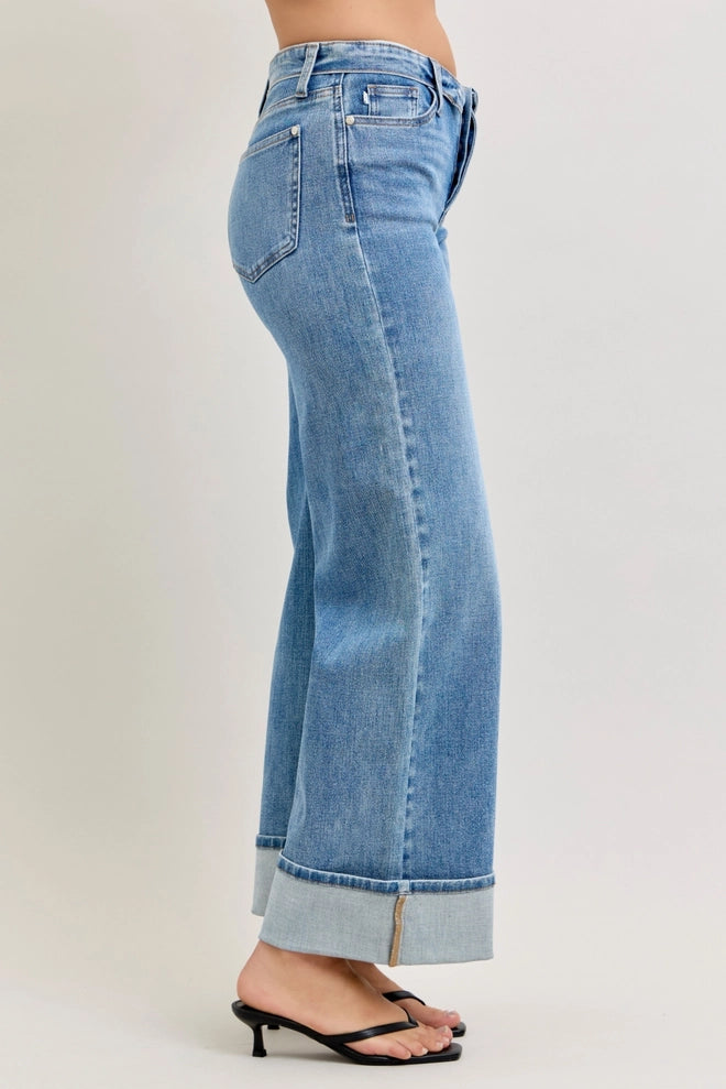 Judy Blue MR Straight Jeans with Fold-Over Waistband