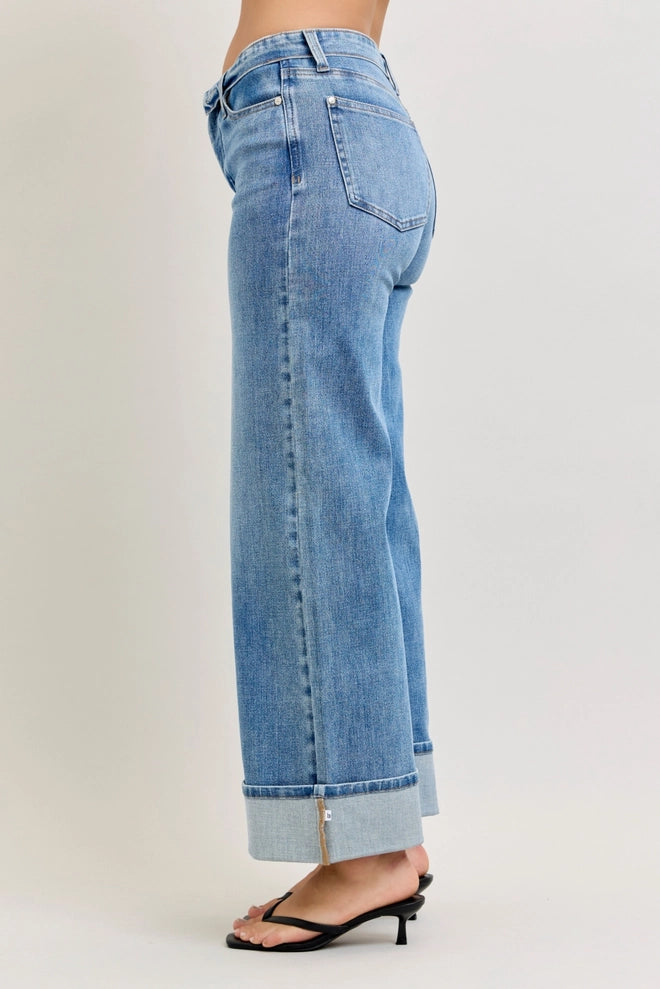 Judy Blue MR Straight Jeans with Fold-Over Waistband