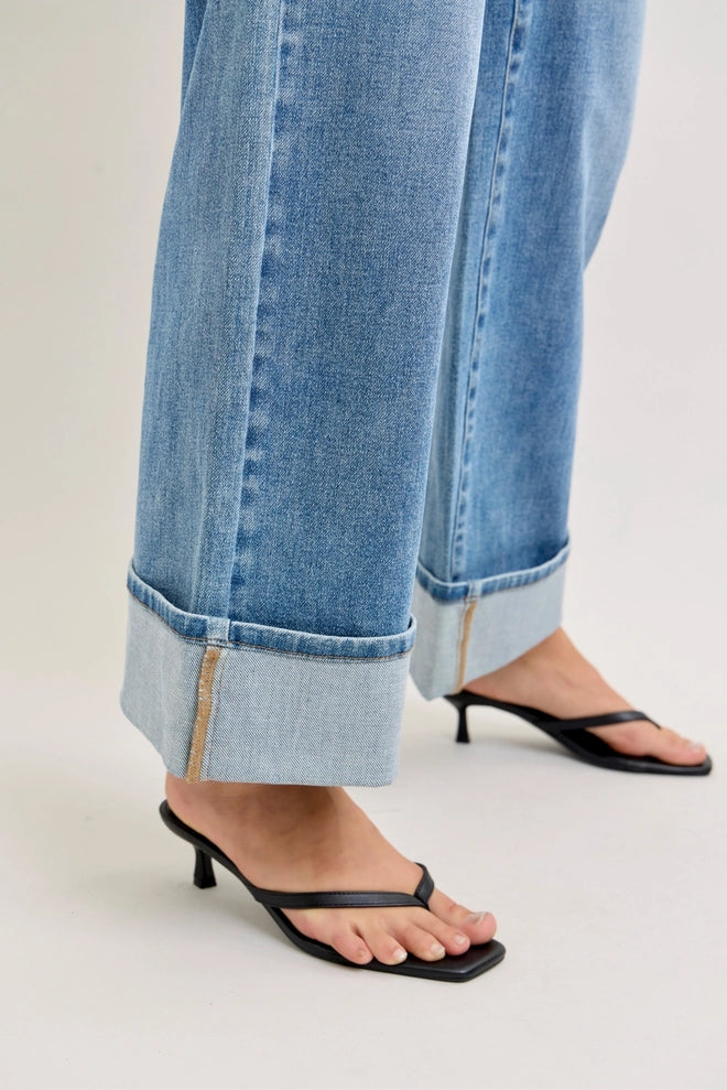 Judy Blue MR Straight Jeans with Fold-Over Waistband