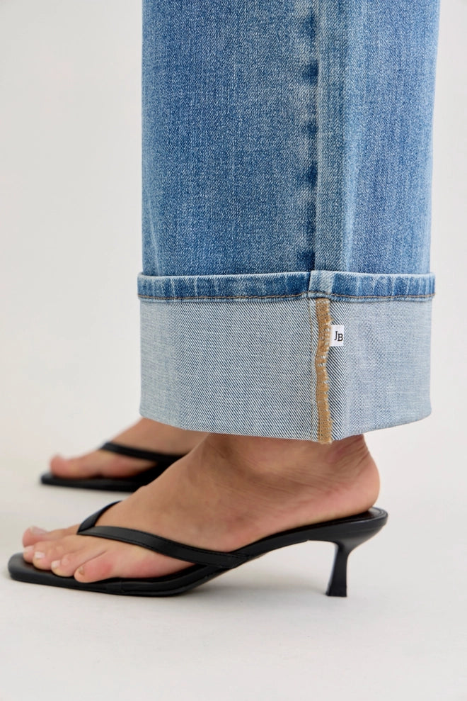Judy Blue MR Straight Jeans with Fold-Over Waistband