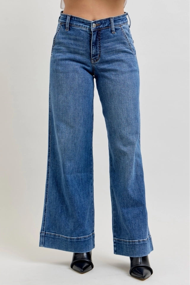 Judy Blue MR Petite Retro Wide-Leg Trouser Jeans