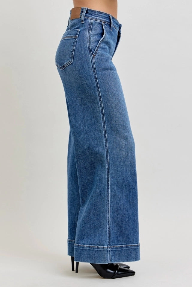 Judy Blue MR Petite Retro Wide-Leg Trouser Jeans
