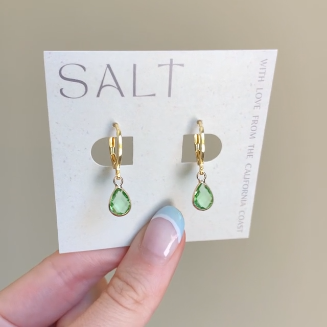Peridot Huggie Hoops – Gold | Light Green Gemstone Earrings
